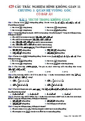 429 câu trắc nghiệm hình không gian 11 - Chương 3. Quan hệ vuông góc có đáp án